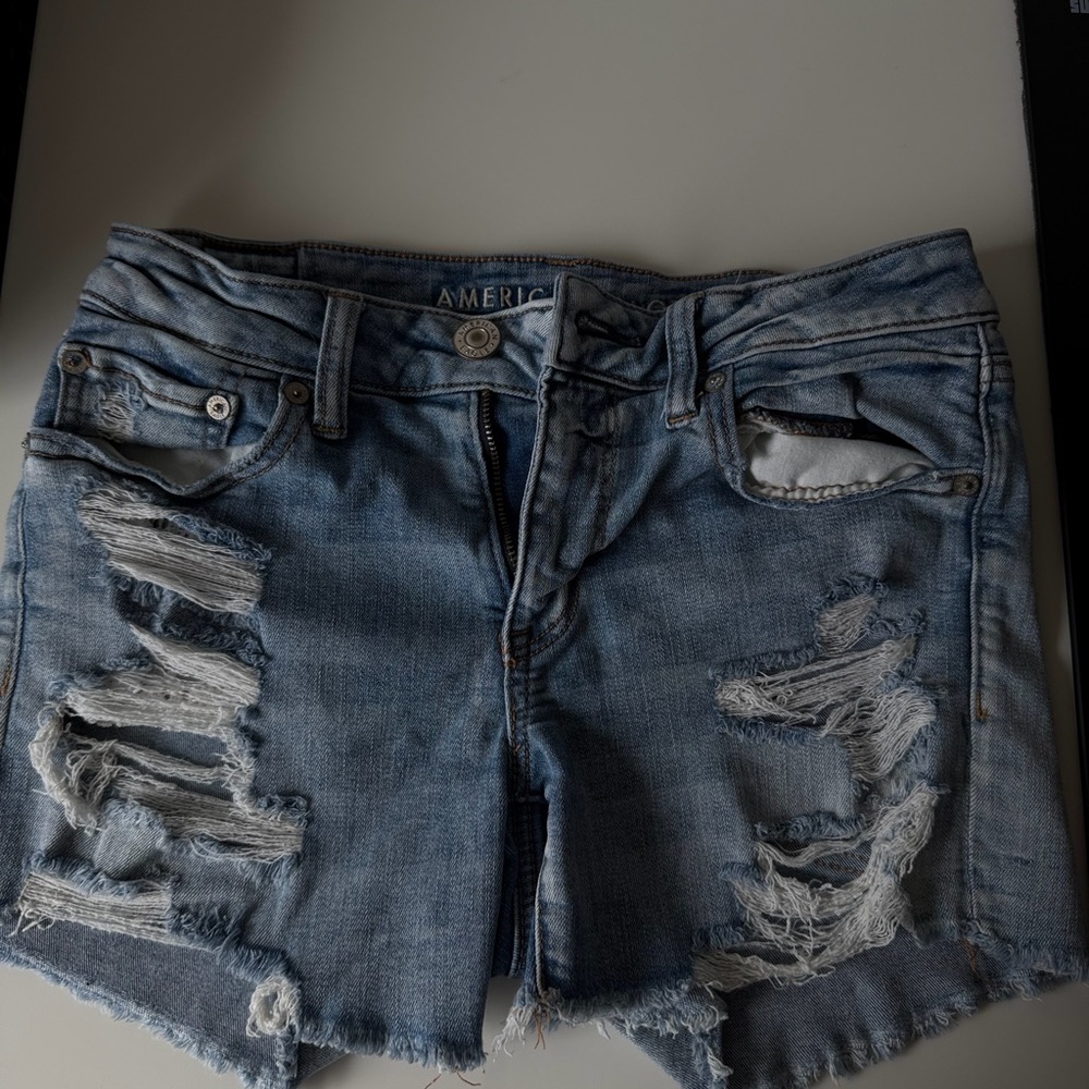 American Eagle Outfitters Ripped Light Blue Denim Jean Shorts